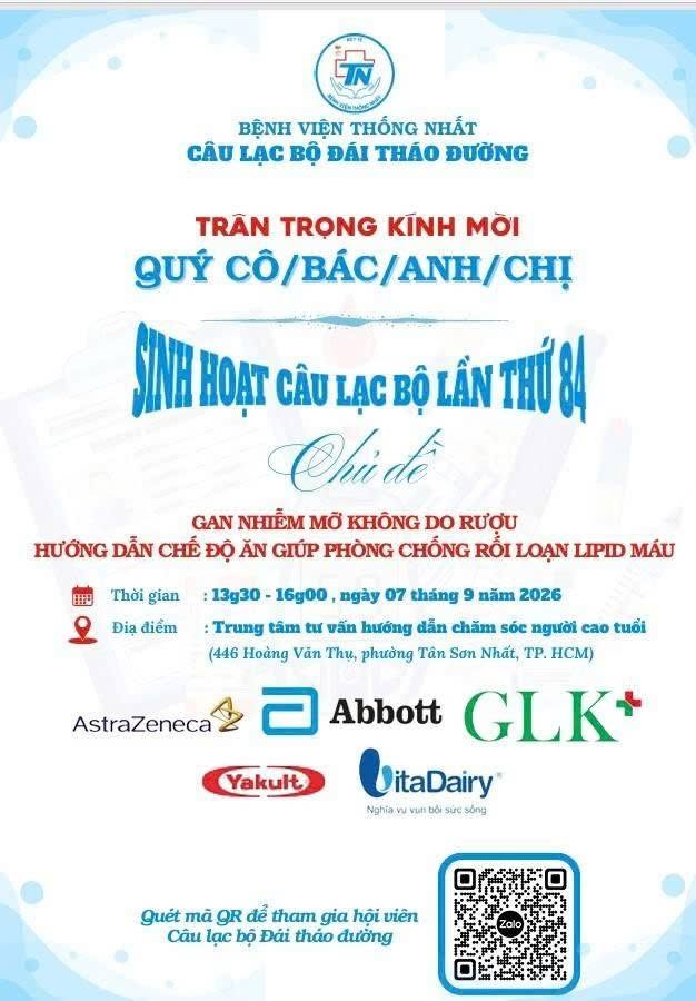 7/9/2026 - BỆNH VIỆN THỐNG NHẤT - SINH HOẠT CÂU LẠC BỘ ĐÁI THÁO ĐƯỜNG LẦN THỨ 84