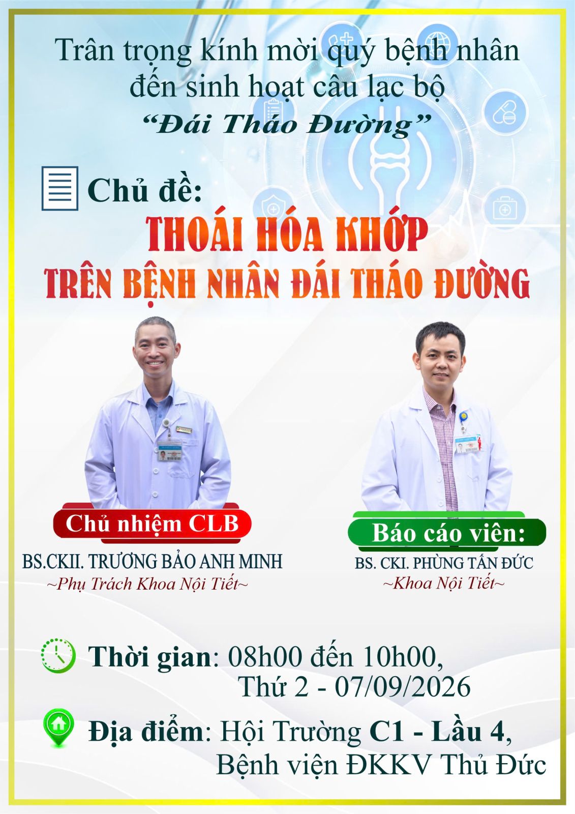 7/9/2026 - BỆNH VIỆN ĐA KHOA KHU VỰC THỦ ĐỨC - BUỔI SINH HOẠT CÂU LẠC BỘ ĐÁI THÁO ĐƯỜNG